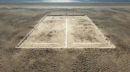 Soccer field on the beach with white chalk on the sand.の素材