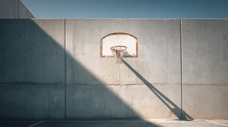 Basketball hoop with shadow on the concrete wall in a sunny dayの素材