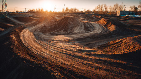 Industrial landscape, sandpit in the evening light. Small depth of field.の素材