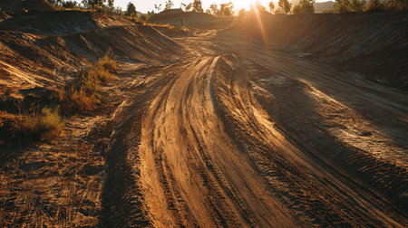 Dirt road in the desert at sunset. Road in the desert.の素材