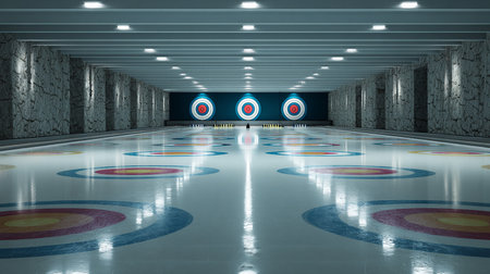 3D rendering of a modern interior with archery holes and lightsの素材
