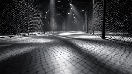 Silhouette of a cage in the dark with light and shadowの素材