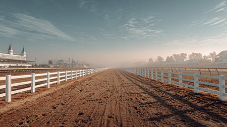 Horse racecourse in a foggy morning at sunrise. Toned.の素材