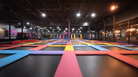 Interior of a modern hall with colorful walls and floor, 3d renderの素材