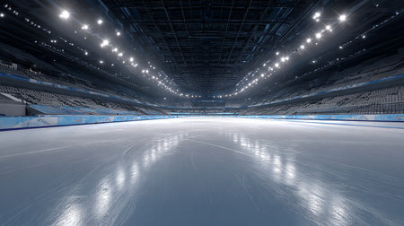 Winter sports arena for ice hockey with floodlights and VIP boxes.の素材