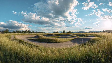 Golf course in the evening light. Panoramic view.の素材