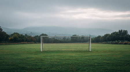 Soccer goal on a green field in the countryside in autumn.の素材