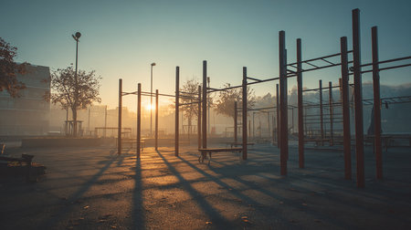 Empty playground in the morning, early morning in the city park.の素材