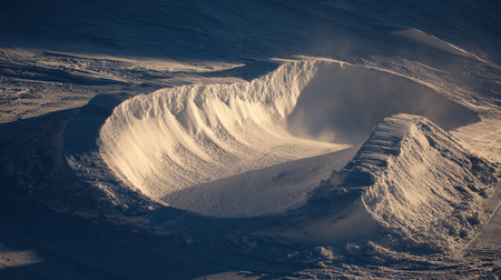 Aerial view of a snow-capped mountain range in winterの素材