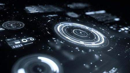 Futuristic HUD interface on a dark background 3D Renderingの素材
