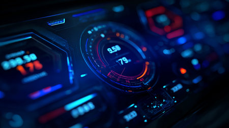 Close up of a speedometer in a car. Blue tonedの素材