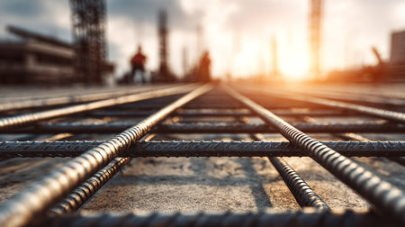 Steel wire on construction site background. Steel rod on construction site.の素材