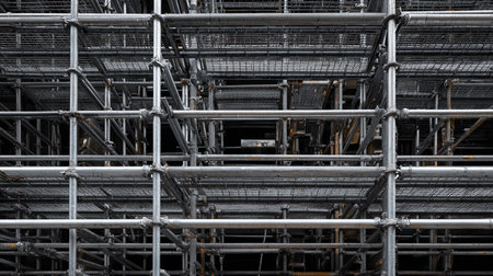 Steel scaffolding in a construction site. Construction site. Industrial background.の素材