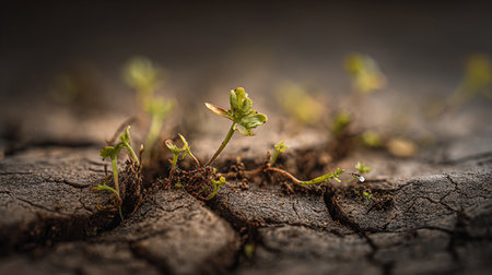 Green seedling illustrating concept of new life and global warming in earthの素材