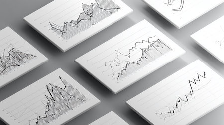3d illustration of business charts and graphs on a white background.の素材