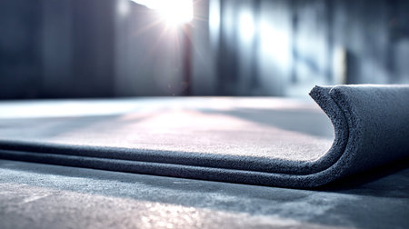 Fabric rolled up on a floor. 3d rendering, 3d illustration.の素材