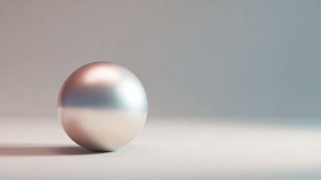 3d rendering of a silver ball on a white background with shadowの素材