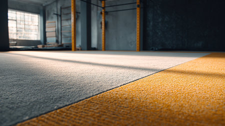 Interior of a fitness hall with yellow carpet, 3d renderの素材
