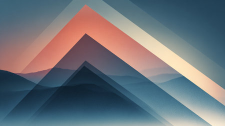 Abstract background of mountains and sun rays. 3D illustration. Retro style.の素材
