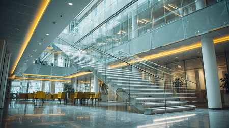 modern business center interior with stairway and glass wall, perspective viewの素材