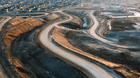 Aerial view of a new road construction site in the city.の素材