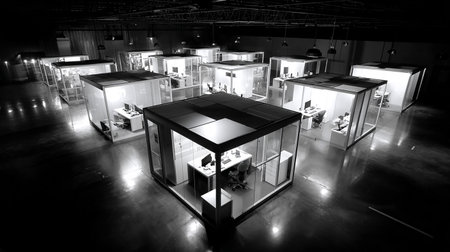 3D rendering of a large technology exhibition in an expo hallの素材