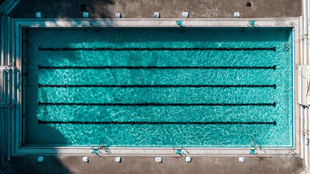 Aerial view of swimming pool with blue water. Top view.の素材