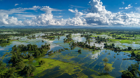 Aerial view of rice fields in Bali, Indonesia in a summer dayの素材