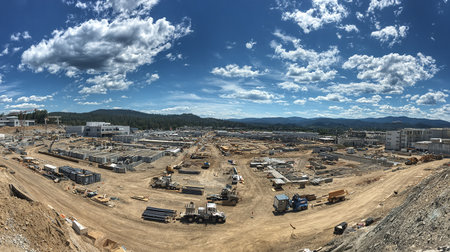 Aerial view on the construction site of a multi-storey buildingの素材