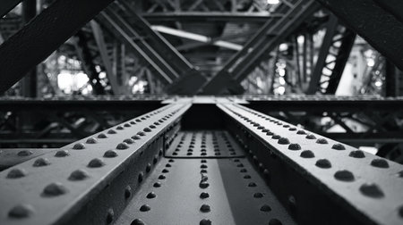Detail of a metal structure of a bridge in black and whiteの素材