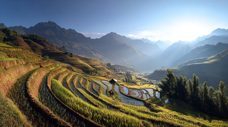 Rice terraces in Sapa, Vietnam. Rice fields prepare the harvest at Northwest Vietnamの素材
