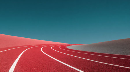 Red running track on blue sky background with copy space. 3d renderingの素材