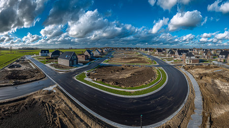 Aerial view of a new road construction site in the Netherlands.の素材