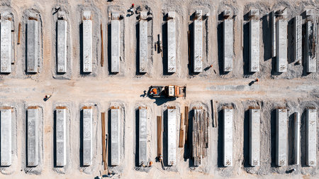 Aerial view of the cargo terminal for loading bulk cargo of iron ore by ship cranes and grabs. Views from above.の素材