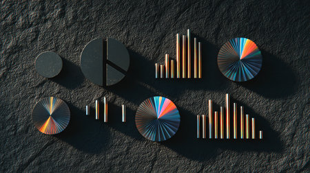 3d illustration of various graphic elements on a black background. 3d renderingの素材