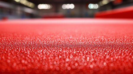 Red carpet with bokeh effect. Abstract background for design.の素材