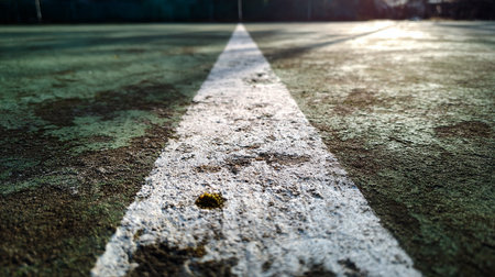 Soccer field with white line in the evening. Abstract background.の素材