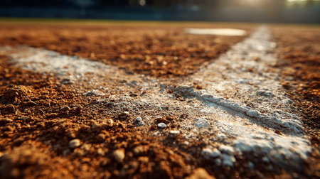 Baseball field with marking lines, shallow depth of field, selective focusの素材