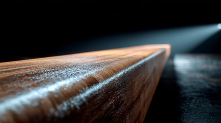 Wooden beam on a black background. Shallow depth of field.の素材