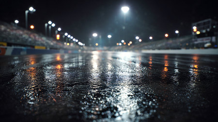 Driving on wet asphalt road at night. Blurred background.の素材