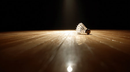badminton shuttlecock on a wooden floor with backlight.の素材