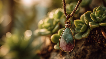 Jewelry, pendant on a branch with succulentsの素材