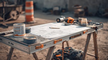 construction site with tools and equipment,vintage color tone.の素材