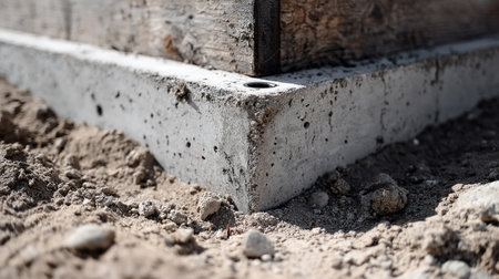 Concrete foundation of a house, close-up, selective focusの素材