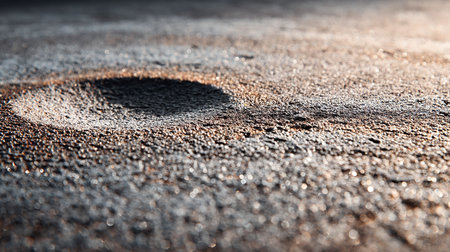 Close-up of a small hole in the sand on the beachの素材