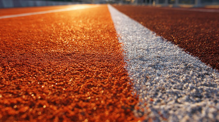 Running track with white lines, close up of a running track.の素材