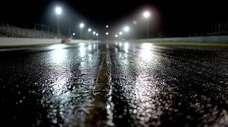 Night road with water drops and street lights. Blurred background.の素材