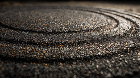 Black poppy seeds on a black background. Selective focus. Shallow depth of fieldの素材
