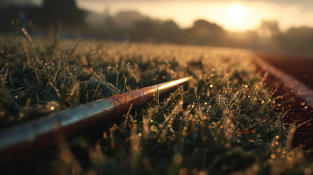 Morning dew on the grass in the morning. Shallow depth of field.の素材