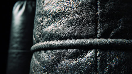 Close up of a black leather jacket with a belt. Toned.の素材